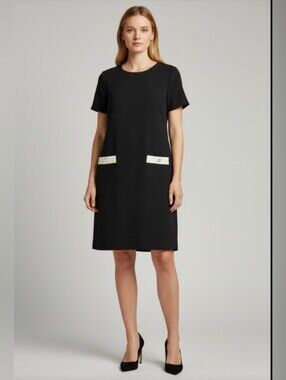 TOMMY HILFIGER! BLACK & WHITE W/GOLD BUTTON FRONT POCKETS, RETRO DRESS! SZ 16